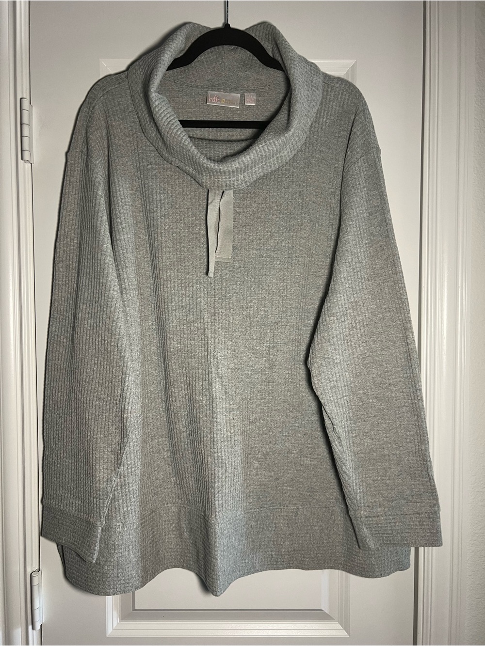 Waffle-weave Gray Cowl Neck Sweater